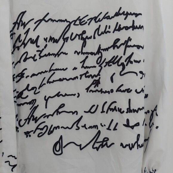 FHQ Womens M Shirt Script Top Ruffle Collar Button Front Poet Sleeves White - Picture 4 of 12